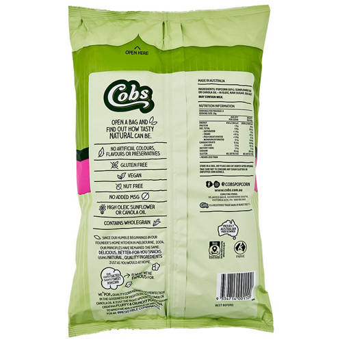 Front shot 2, Natural Popcorn Lightly Salted Slightly Sweet 180g