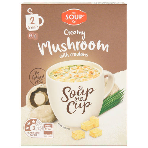 Front shot 2, Creamy Mushroom with Croutons Soup in a Cup 2 Pack 60g