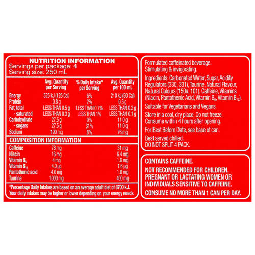 Nutrients 1, Original Energy Drink 4 Pack 200ml