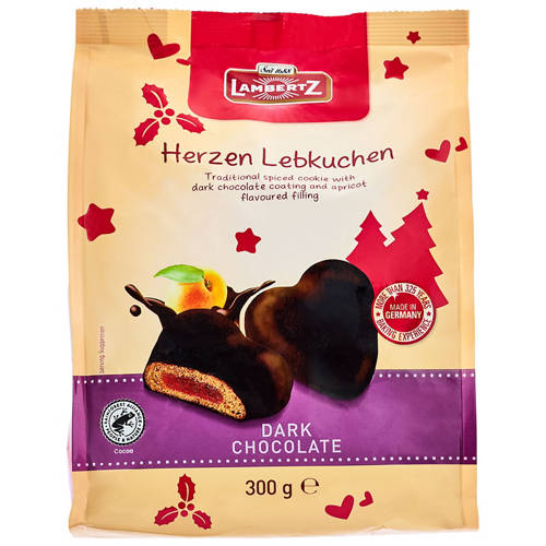 Front shot 2, Herzen Lebkuchen Gingerbread Hearts Dark Chocolate 300g