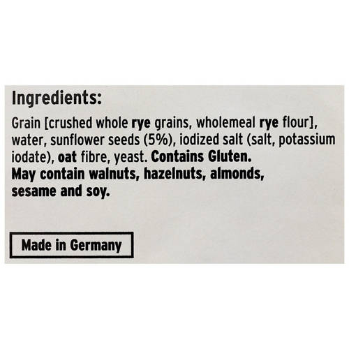 Ingredients 1, German Sunflower Seed Bread 500g