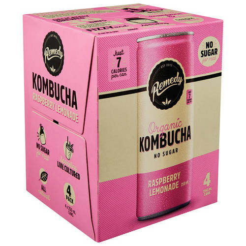 Raspberry Lemonade Kombucha 4 x 250ml Product Image Front shot 01