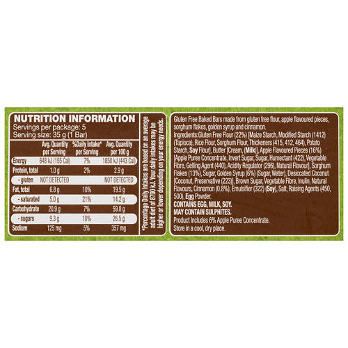 Nutrients 1, Gluten Free Bars Apple & Cinnamon 5 Pack 175g