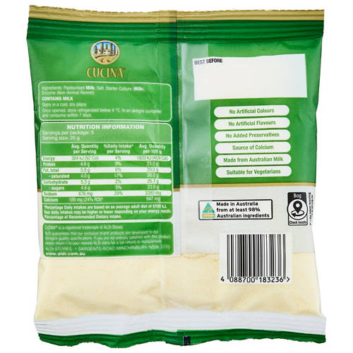 Front shot 2, Long-life Grated Parmesan Cheese 100g