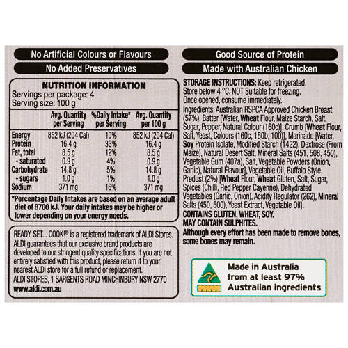 Nutrients 1, RSPCA Approved Crumbed Chicken Tenders Buffalo Style 400g