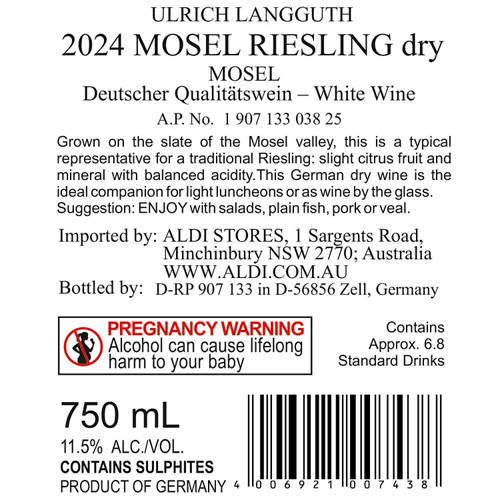 Nutrients 1, Ulrich Langguth Mosel Dry Riesling 2025 750mL