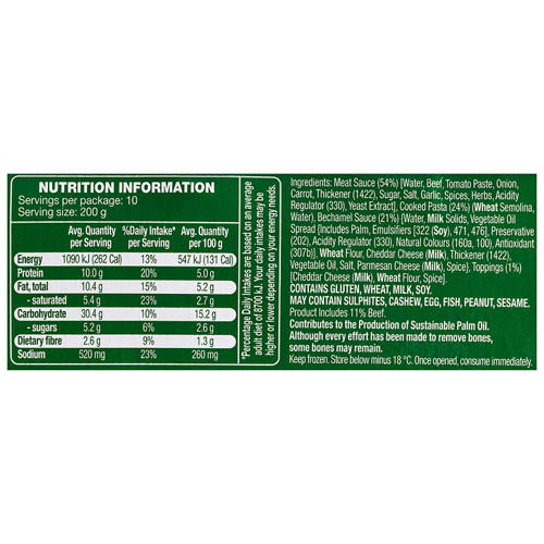 Nutrients 1, Beef Lasagne 2kg