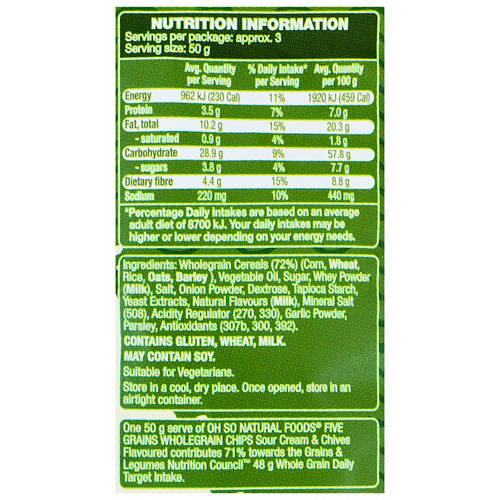 Nutrients 1, 5 Grains Wholegrain Chips - Sour Cream & Chives Flavoured 175g