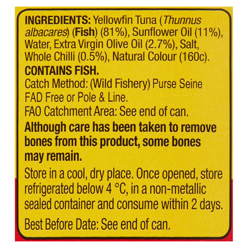 Ingredients 1, Yellowfin Tuna in Oil with Chilli 185g