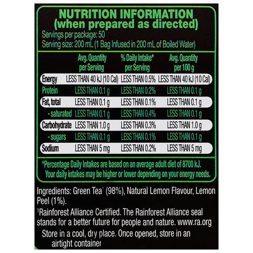 Nutrients 1, Green Tea Lemon 50 Tea Bags 75g