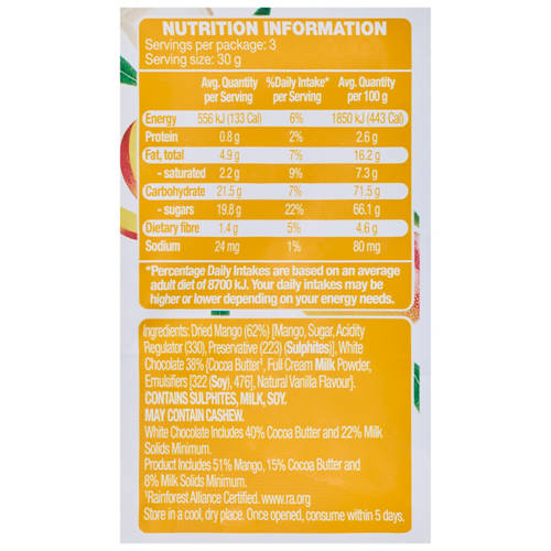 Ingredients 1, Dark Chocolate Dipped Mango 90g