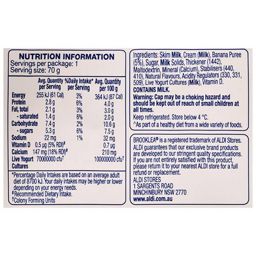 Ingredients 1, Kids Banana Yogurt Pouch 70g