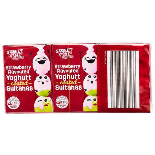 Front shot 3, Strawberry Flavoured Yoghurt Coated Sultanas 6 Pack 180g