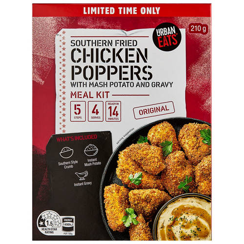 Front shot 2, Southern Fried Chicken Poppers Meal Kit 210g