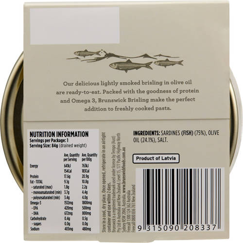 Front shot 3, Olive Oil Brisling Sardines 120g