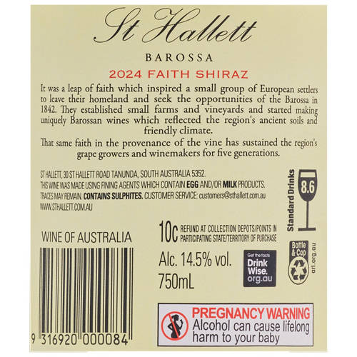 Front shot 3, Faith Barossa Shiraz 2024 750ml