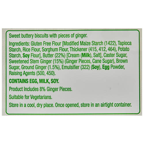 Ingredients 1, Gluten Free Stem Ginger Biscuits 160g