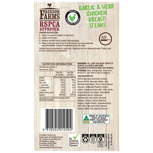 Front shot 2, RSPCA Approved Chicken Breast Steaks Garlic & Herb 400g