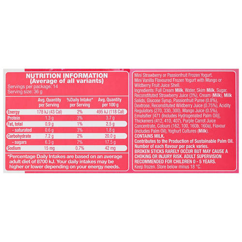 Nutrients 1, Mini Frozen Yoghurt 14 Pack 504g