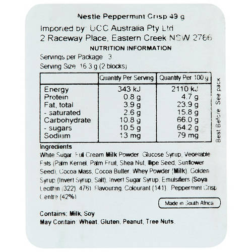 Nutrients 1, Peppermint Crisp Chocolate Bar 49g