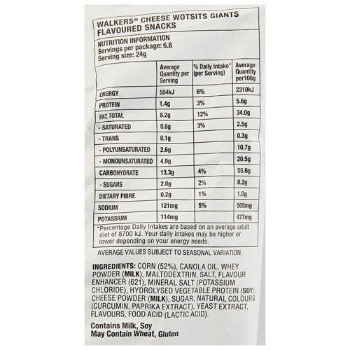 Nutrients 1, Wotsits Giants Really Cheesy 165g