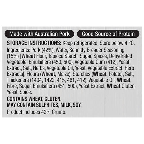 Ingredients 1, Pork Schnitty Dippers 500g
