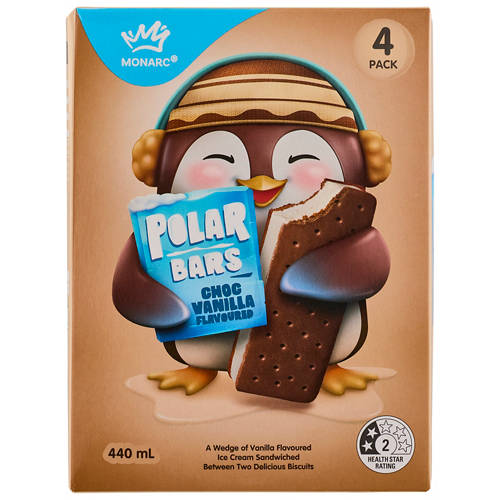 Front shot 2, Polar Bars Choc Vanilla 4 Pack 440mL