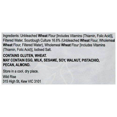 Ingredients 1, White Sourdough Bread 765g