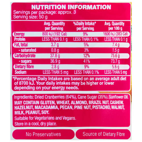 Nutrients 1, Dried Cranberries 170g