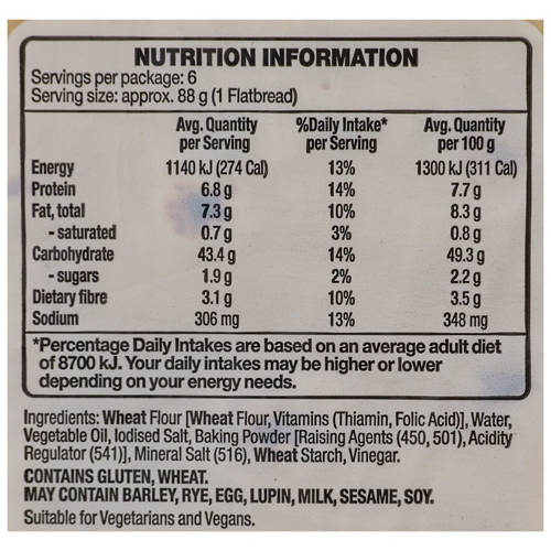 Nutrients 1, Flatbread White 6 Pack 528g