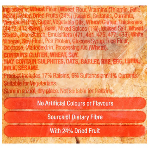 Ingredients 1, Mini Fruit Hot Cross Buns 9 Pack 450g