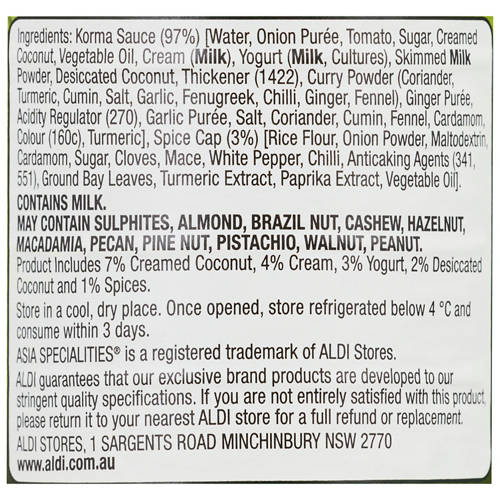 Ingredients 1, Simmer Sauce with Spice Cap Korma 360g