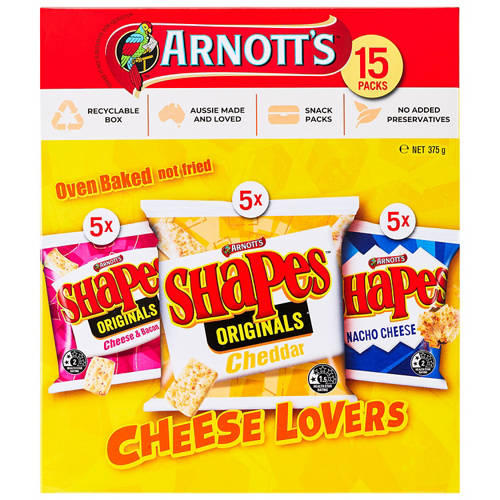 Front shot 2, Shapes Crackers Cheese Lovers 15 pack 375g