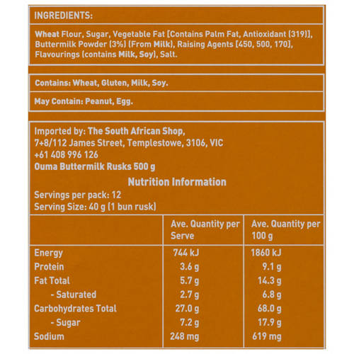 Ingredients 1, Buttermilk Rusks 500g