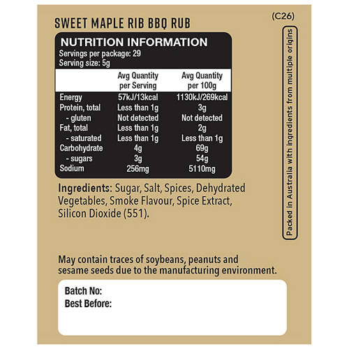 Nutrients 1, BBQ Rubs Sweet Maple Rib 145g