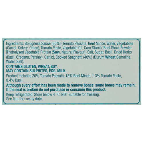 Ingredients 1, Spaghetti Bolognese 350g