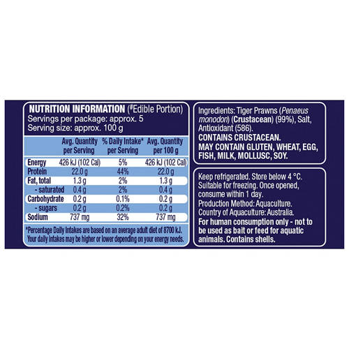 Nutrients 1, Cooked Fresh Australian Black Tiger Prawns 1kg