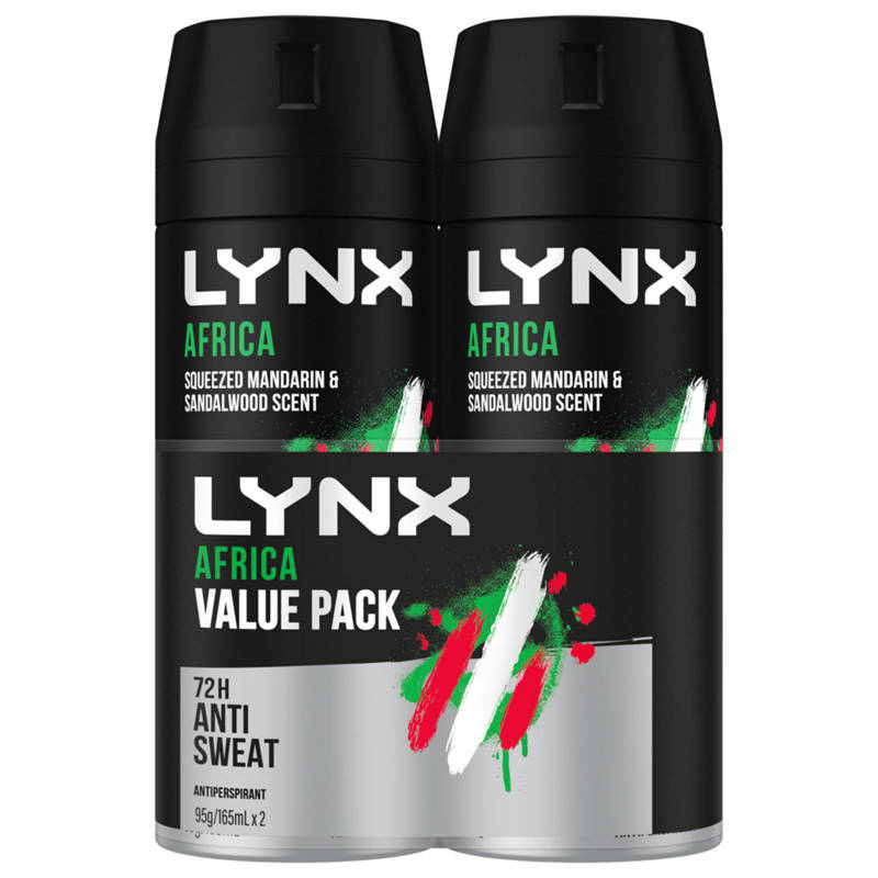 LYNX Deodorant 72 Hour Antiperspirant Africa 2 Pack 95g