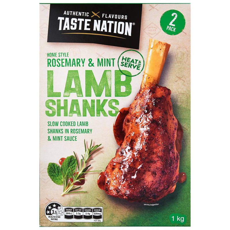 TASTE NATION Lamb Shanks in Rosemary & Mint Sauce 2 Pack 1kg