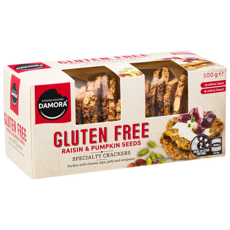 DAMORA Gluten Free Specialty Crackers Raisin and Pumpkin 100g