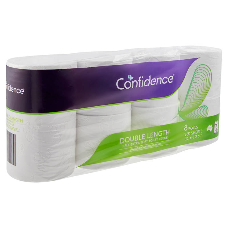 CONFIDENCE Toilet Tissue Double Length 3 Ply 8 Pack
