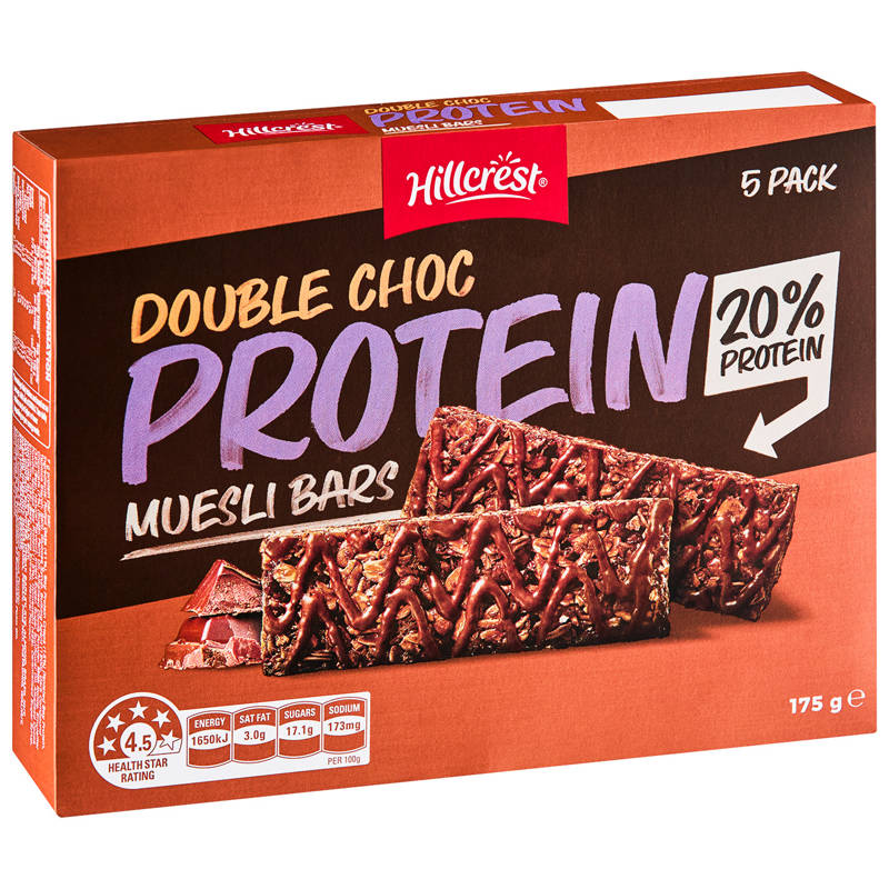 HILLCREST Double Choc Protein Museli Bars 5 Pack 175g