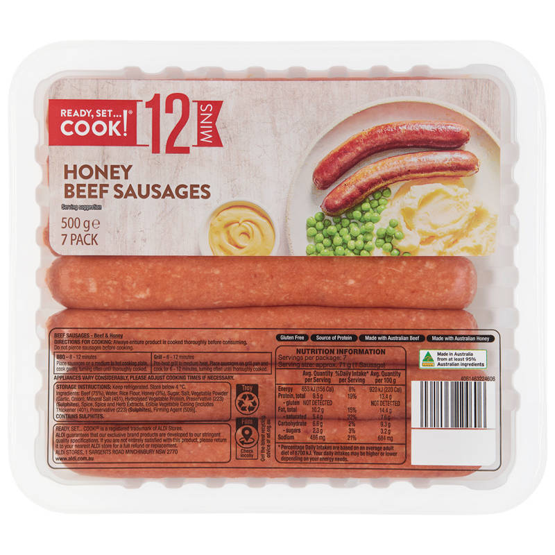 READY, SET…COOK! Honey Beef Sausages 500g