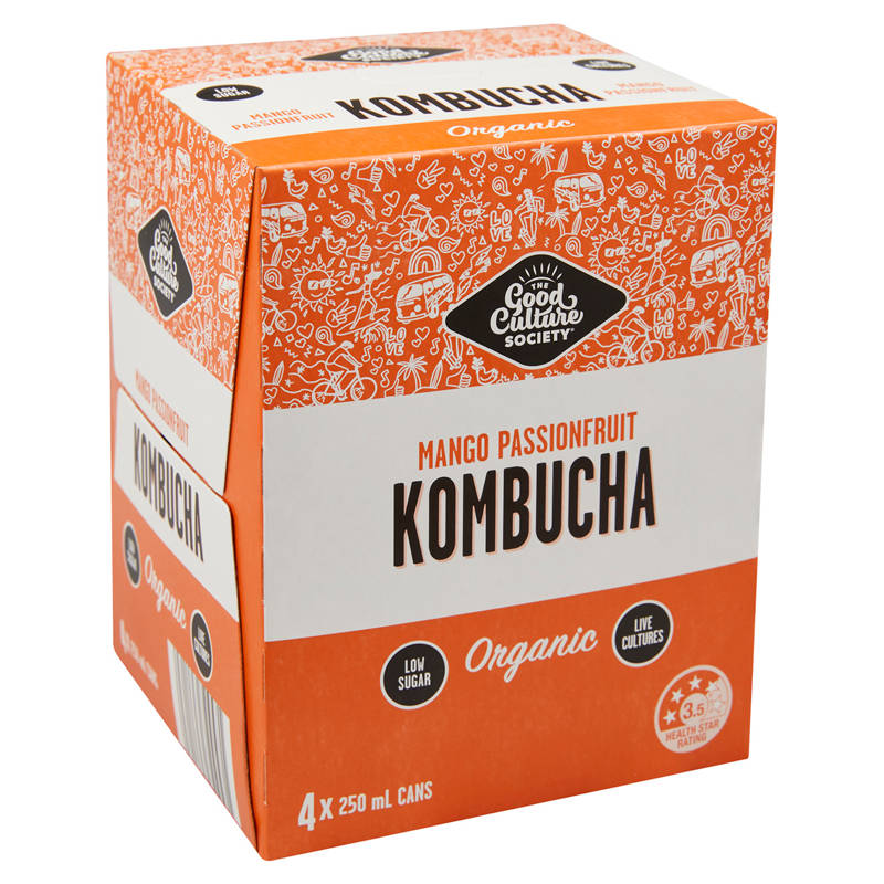 THE GOOD CULTURE SOCIETY Mango Passionfruit Kombucha 4x250ml