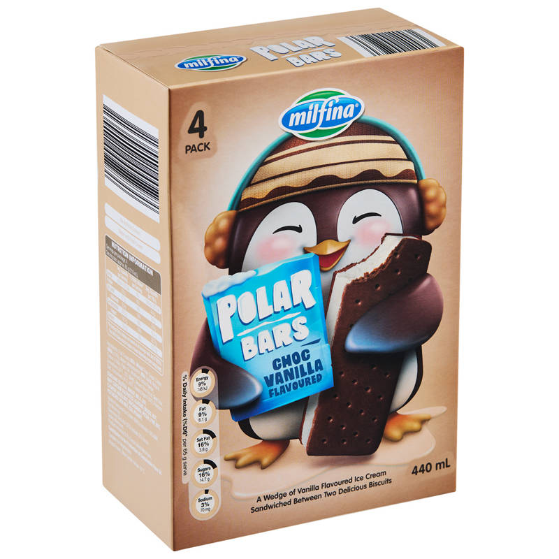 MILFINA Polar Bars Choc Vanilla 4 Pack 440mL