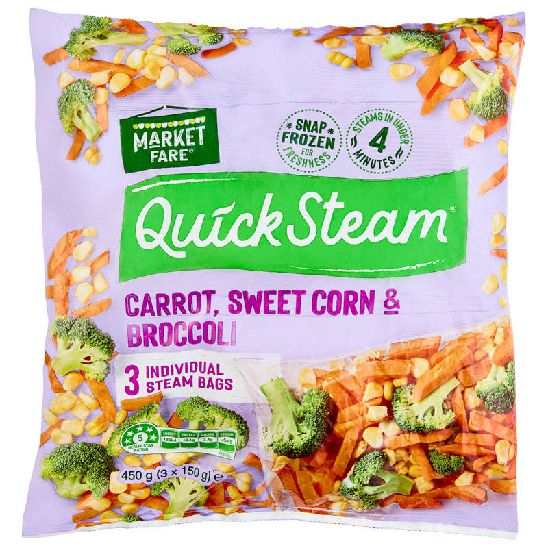 Carrot, Sweetcorn & Broccoli Quicksteam Vegetables  3 Pack 450g