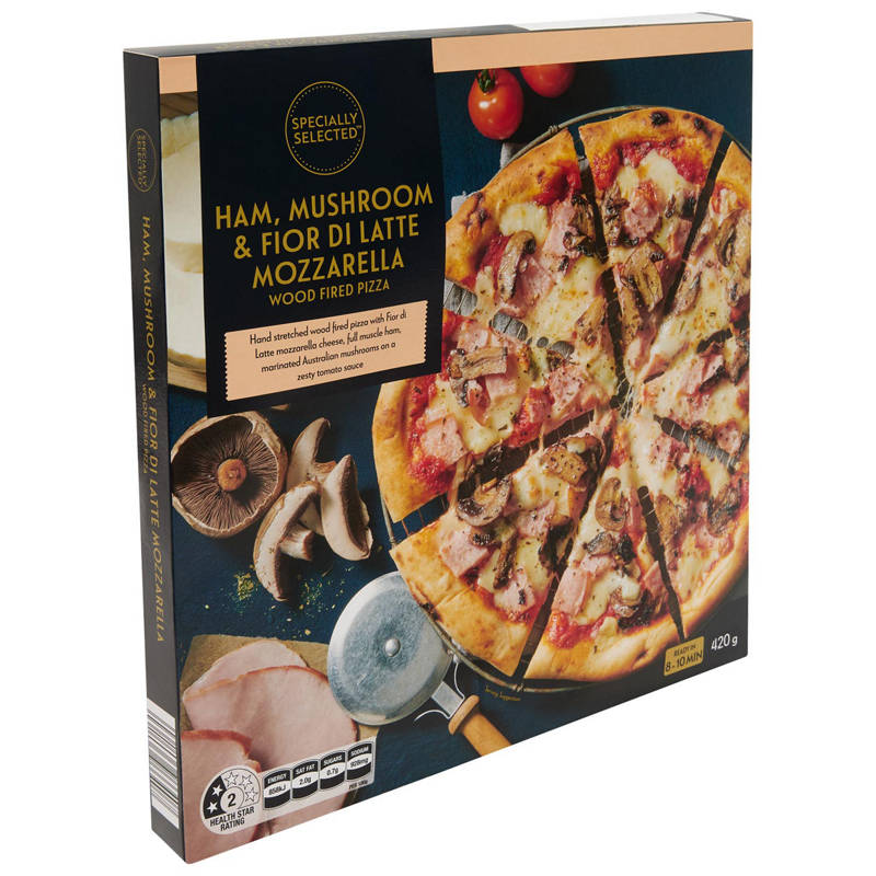 SPECIALLY SELECTED Ham, Mushroom & Fior di Latte Mozzarella Wood Fired Pizza 420g