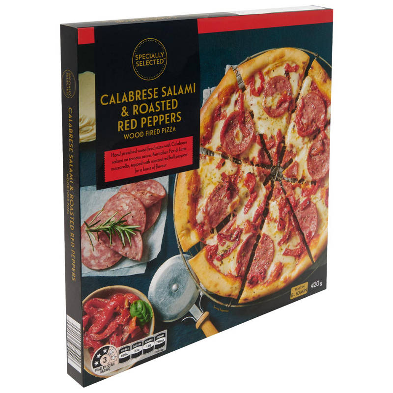 SPECIALLY SELECTED Calabrese Salami & Roasted Red Peppers Wood Fired Pizza 420g