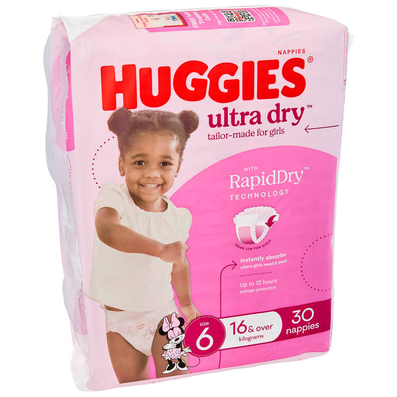 HUGGIES Girls Size 6 Junior Nappies 30 Pack