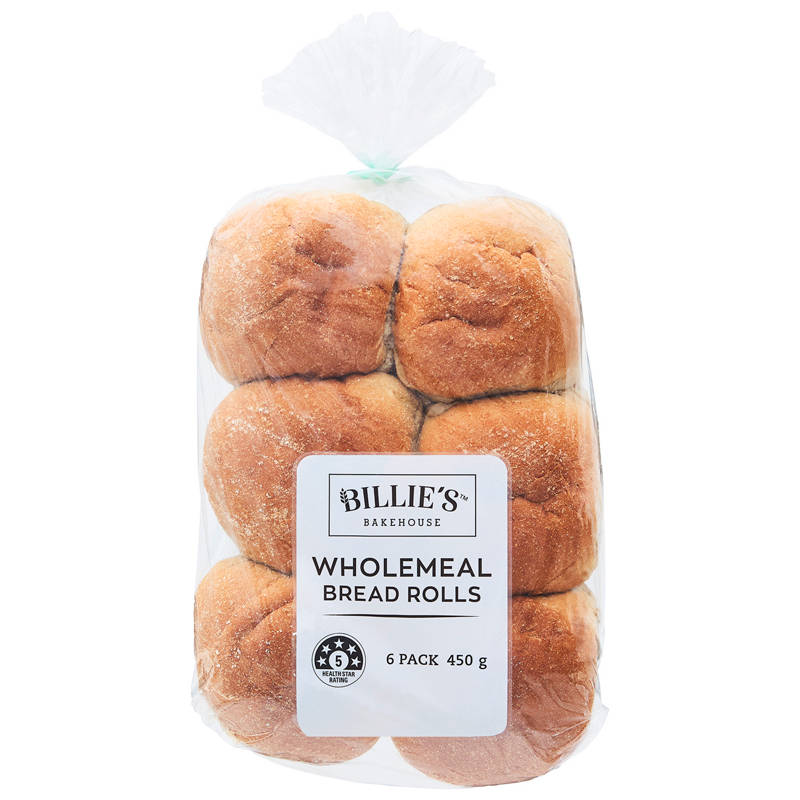 BILLIE'S BAKEHOUSE Wholemeal Bread Rolls 6 Pack 450g